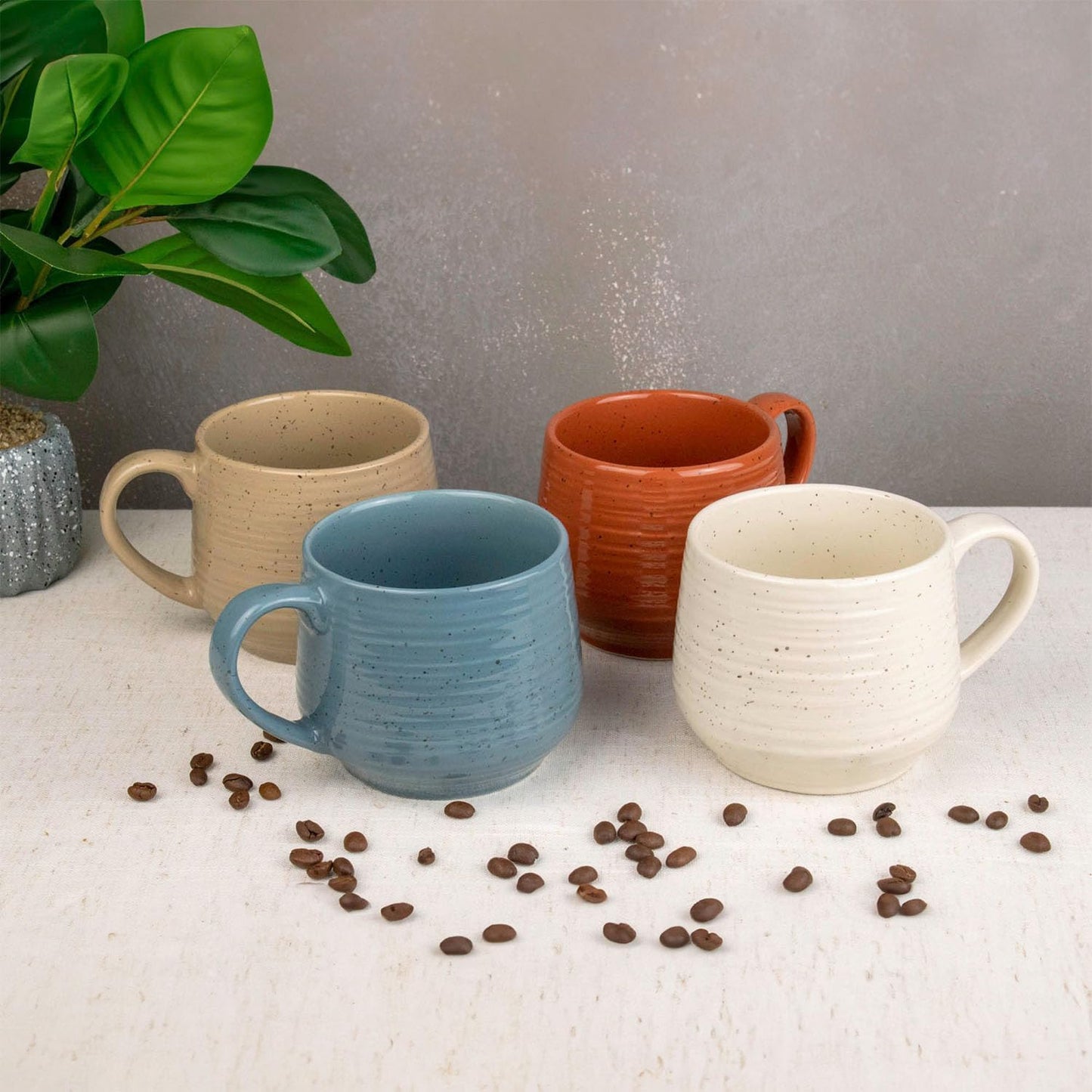 Sango 17.5 oz Stoneware Coffee Mugs Set of 4, Rustic Ceramic Mug with Speckled Reactive Glaze, Large Pottery Drinkware for Coffee or Tea, Dishwasher & Microwave Safe Mugs, Siterra Painter’s Palette