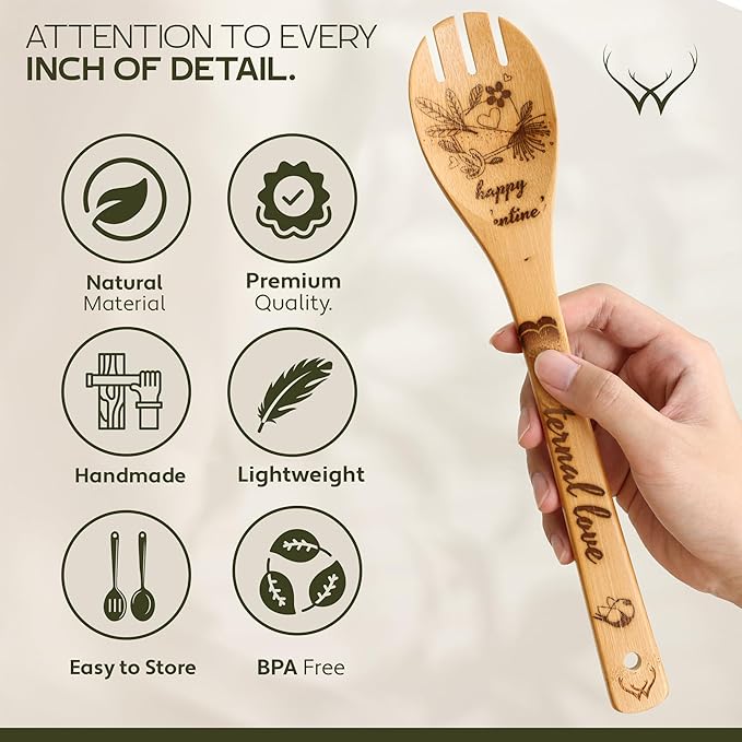 Wooden Spoons for Cooking - 6-Piece Wooden Utensil Set with Spatulas & Spoons, Heat-Resistant, Eco-Friendly Kitchen Utensils for Non-Stick Cookware (Love)