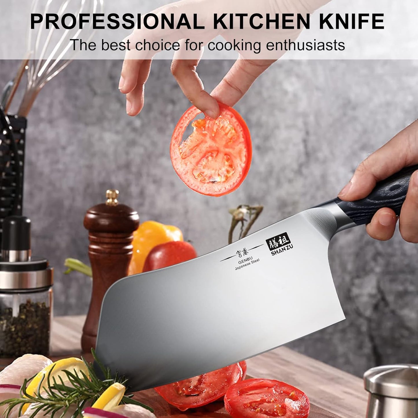 SHAN ZU 7 Inch Chef Knife, Sharp Meat Cleaver Knife Vegetable Chopper Professional Japanese High Carbon Stainless Steel Kitchen Chopping Knife with K133 Wood Handle, Black Tortoise Genbu Series