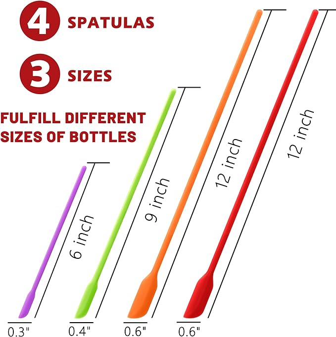 Anaeat Mini Silicone Spatulas - Set of 4 Multifunctional Small Kitchen Scraper Lotion Stirrer Tiny Makeup Beauty Spatula Reusable for Jam Jar, Cosmetic Bottles, Narrow Can and Thin Bottles (Colorful)