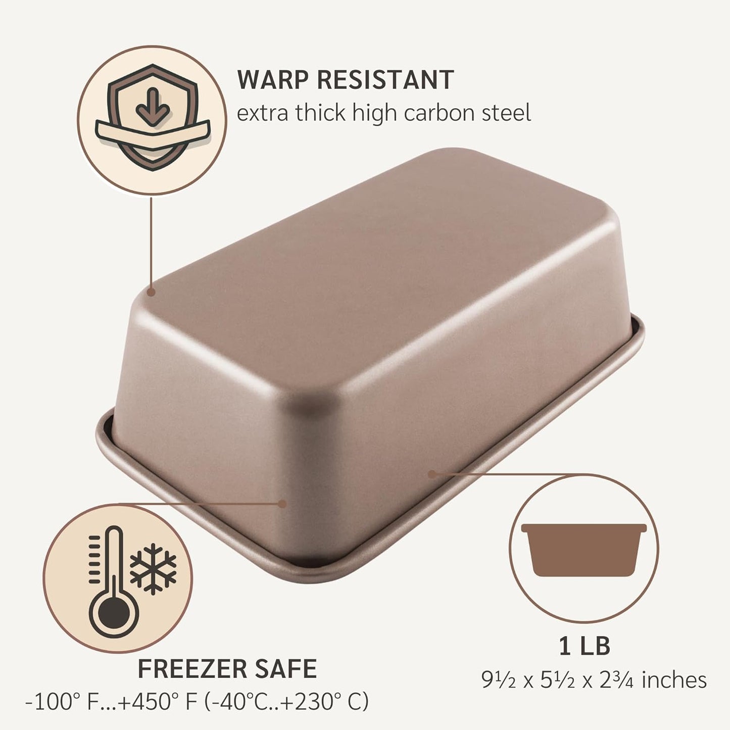 HAPPIELS Nonstick 9x5 inch Bread Loaf Pan for Oven | PFOA & BPA Free Non Toxic Loaf Tin | Molds for Baking | Best 9 x 5 Non stick Bakeware | Nontoxic 5x9 Banana Bread Mold Pans & Tins