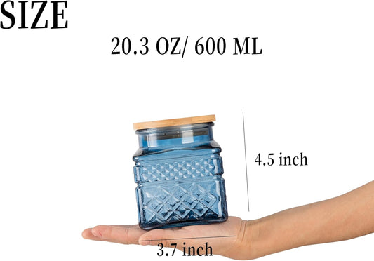 Glass Storage Canister with Airtight Lids, 20.3 oz Candy Jar Cute Jar for Ground Coffee, Tea Bag, Snacks Vintage Decorative Glass Jars for Coffee Bar Kitchen Counter Table