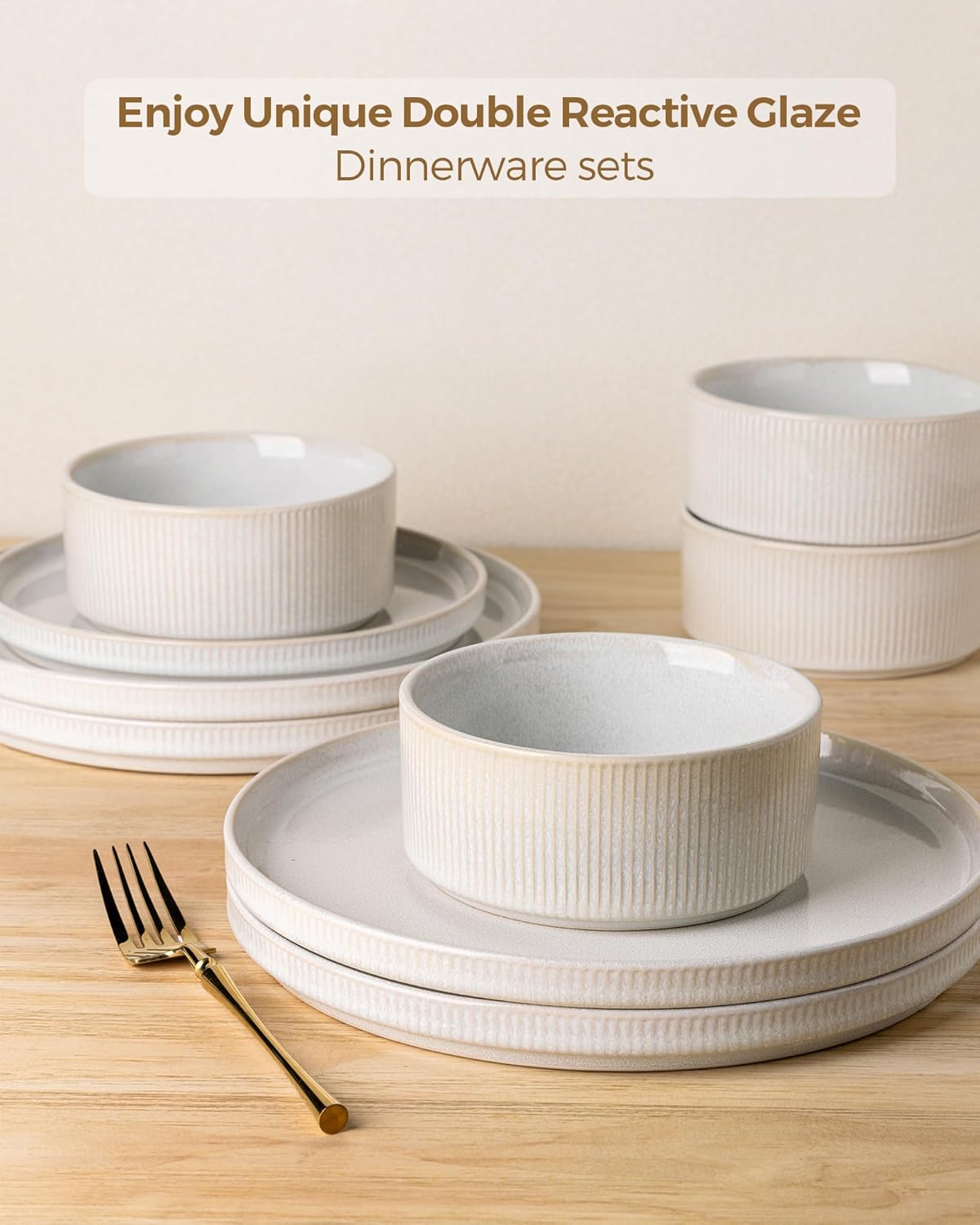GBHOME Stoneware Dinnerware Sets for 8,Round Reactive Glaze Ceramic Plates and Bowls Set,Highly Scratch Resistant| Dishwasher & Microwave Safe Dishes Set,Service for 8(24Pcs)