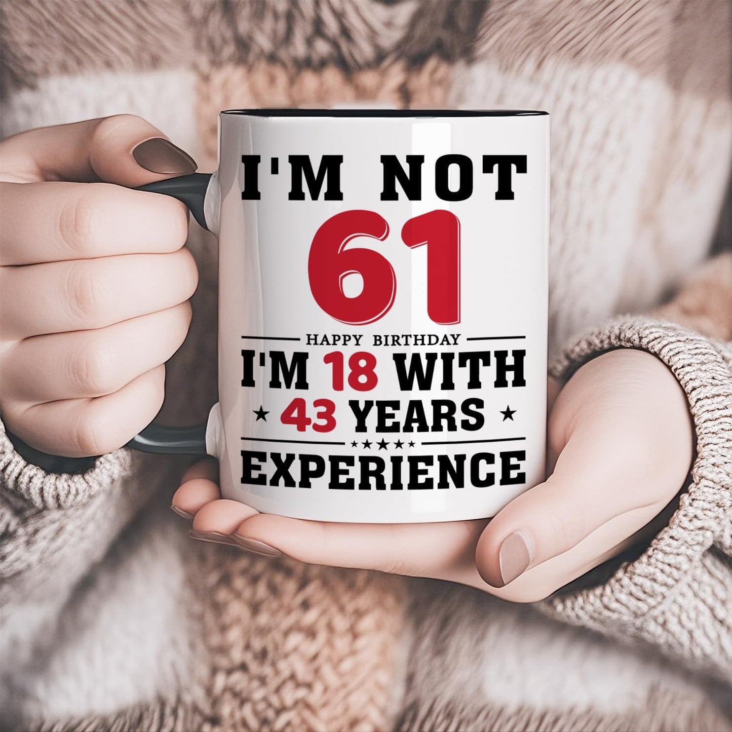 61st Birthday Coffee Mug, 61 year old Birthday Gift Ideas for Men Women Her Him, Red Black 11oz