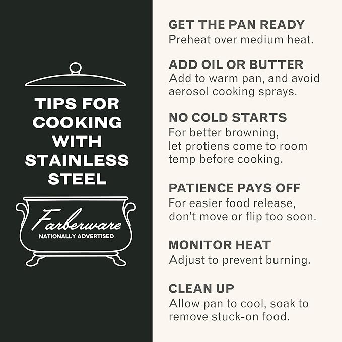 Farberware Classic Series Anniversary Edition Stainless Steel Sauté Pan and Lid with Helper Handle, Induction Suitable, 6 Quart Jumbo Cooker, Metal Utensil Safe - Stainless Steel