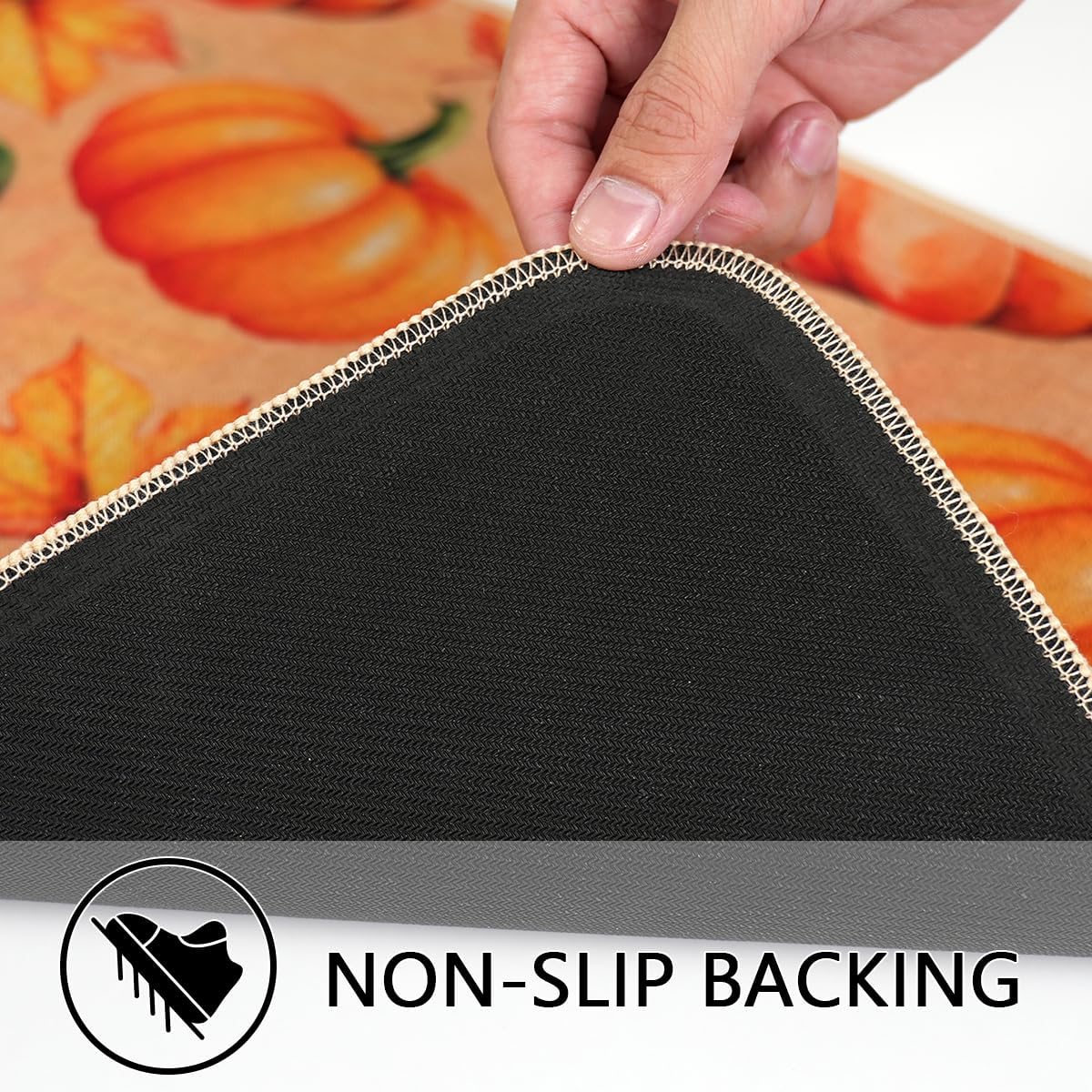 Larponder Fall Pumpkin Leaves Kitchen Mats Set of 2, Non-Slip Absorbent Rug and Door Mats, Home Decor Kitchen Floor Rugs for Autumn Harvest Thanksgiving Holiday - 17x24 and 17x48 Inch