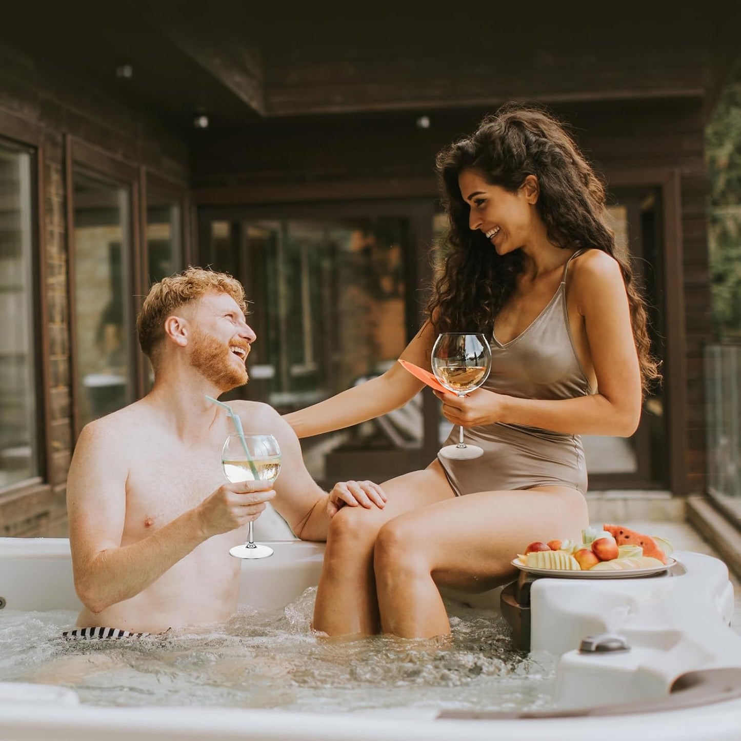 Floating Wine Glasses for Pool with Cup Lids | Set of 2 | Shatterproof Poolside Wine Glasses | Floating Cup | Pool Tub Summer Party Camping | BPA-free | Outdoor Tritan Glasses (18 oz)