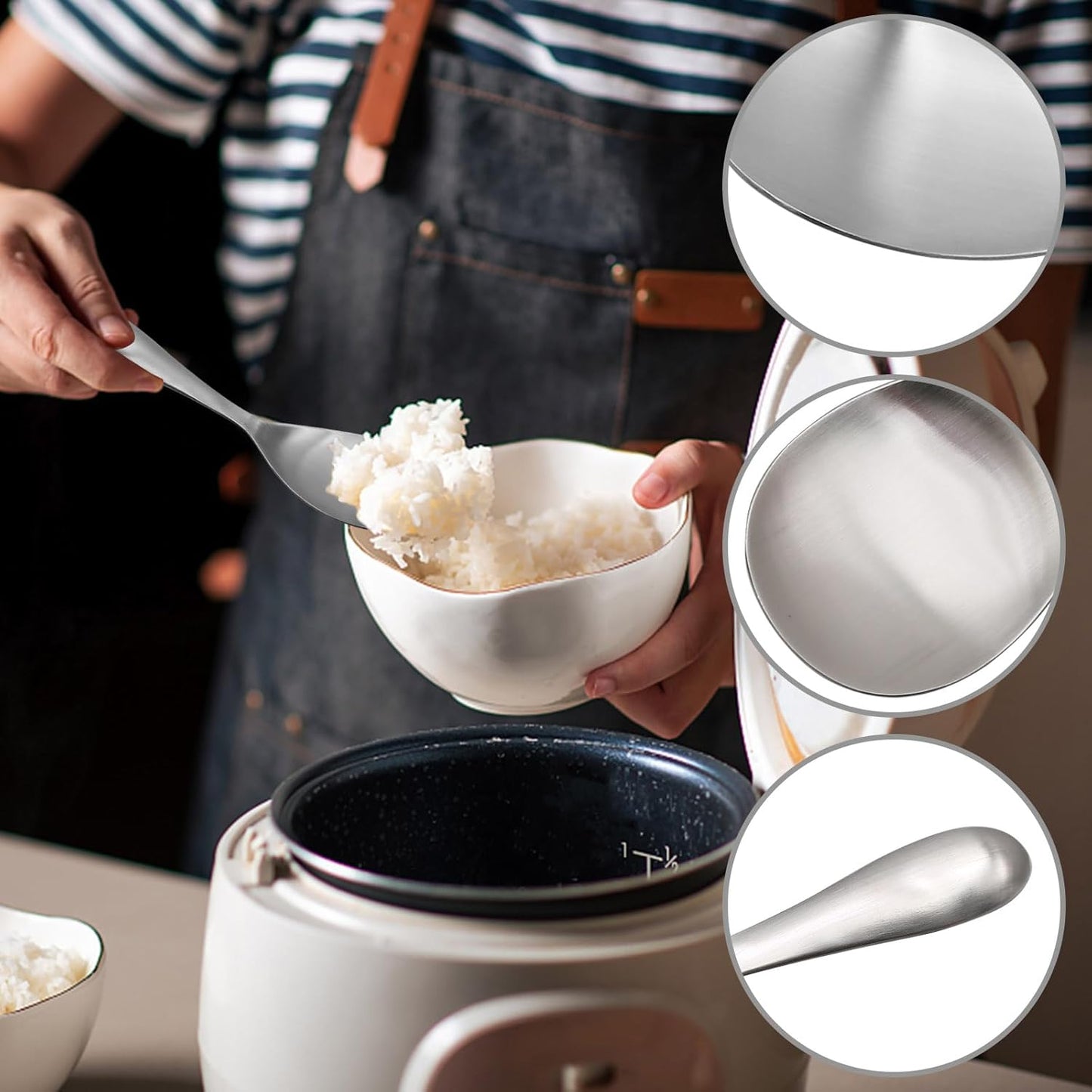 2 Pack Stainless Steel Rice Spoons, 8 Inch Thickened Heat Resistant Serving Spoon, Cooking Spoon for Kitchen Utensils