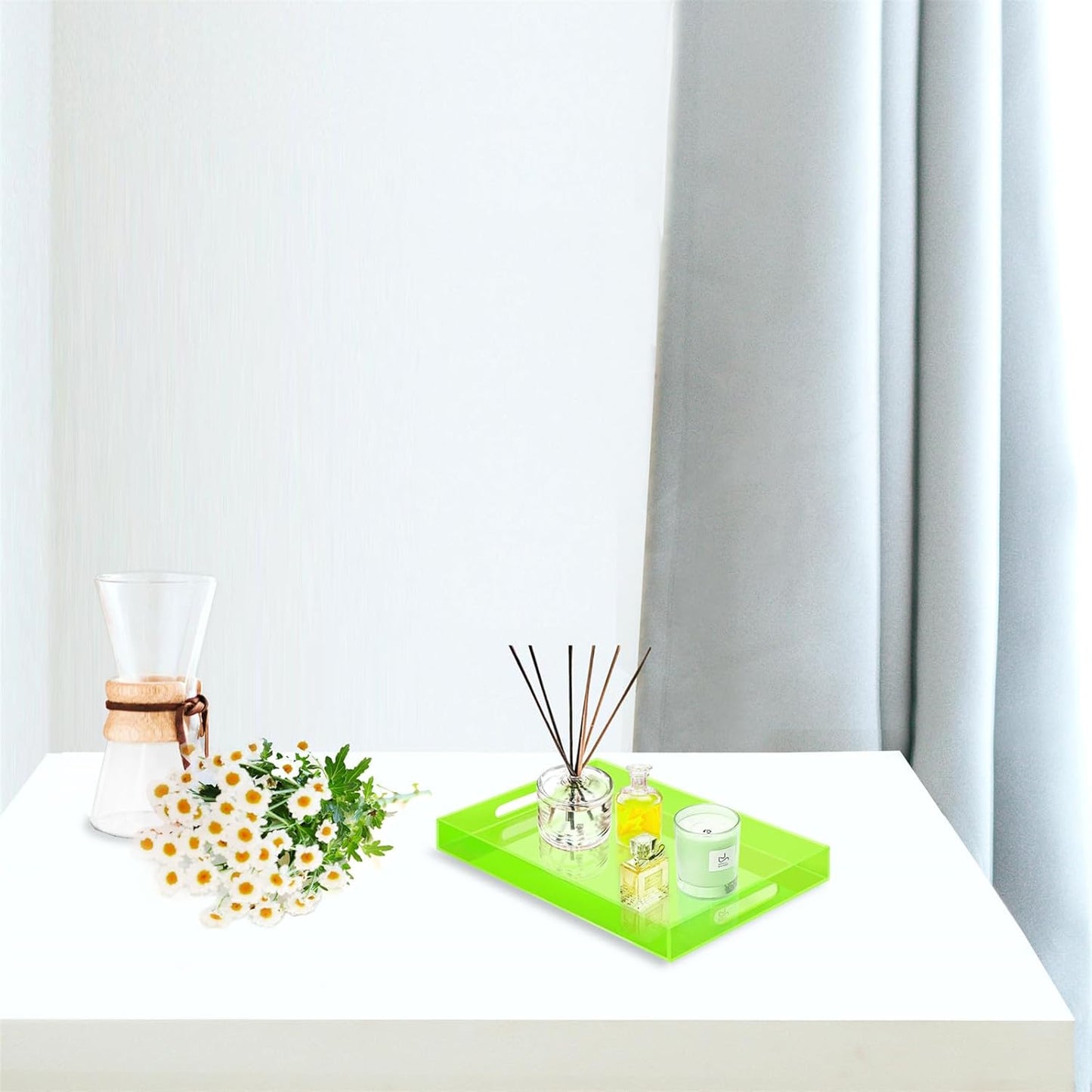 SetGame Acrylic Serving Tray with Handles, Bathroom Desktop Decorative Storage Arylic Trays, Simple Vanity Tray Food Tea Fruit Dinner Snack Tray for Bar Kitchen Party