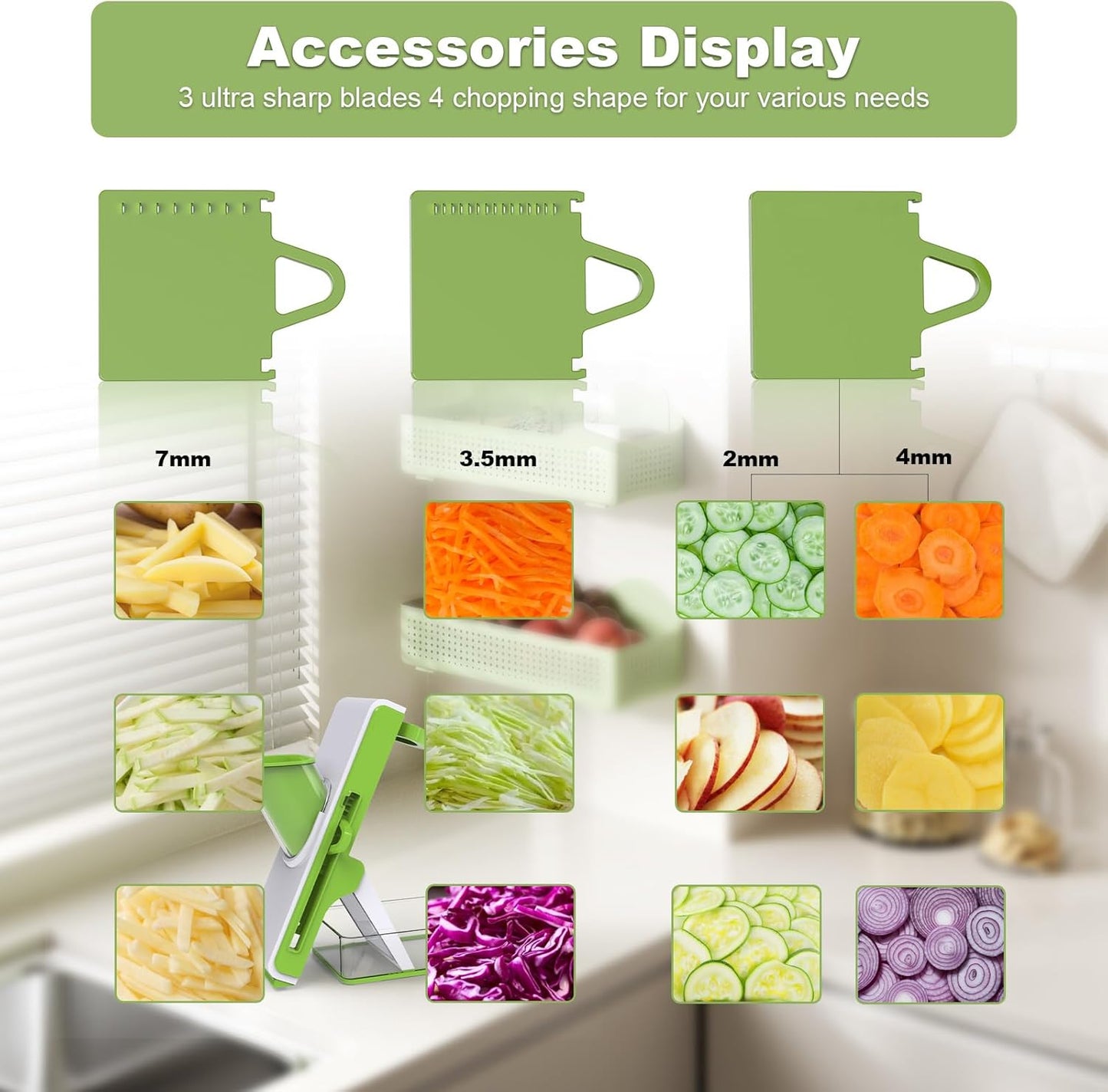 Mandoline Slicer for Kitchen-Cucumber Slicer & Chopper, Detachable and Easy to Clean Artifact (White Green)