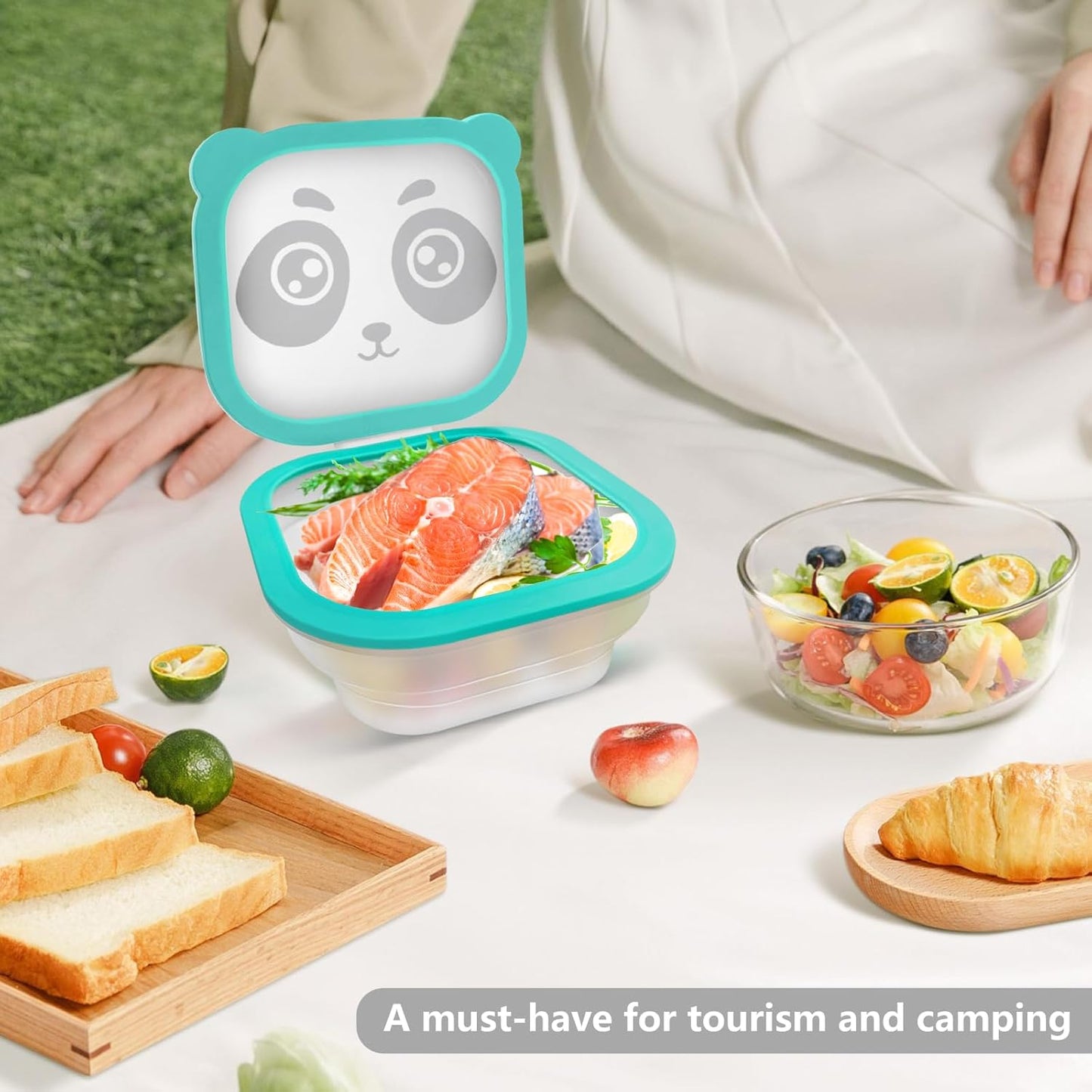 Silicone Food Storage Containers, Camping Bowl with Lids Collapsible, Freezer & Dishwasher Safe, Reusable 30 Oz Lunch Box for Camping Travel Fruit