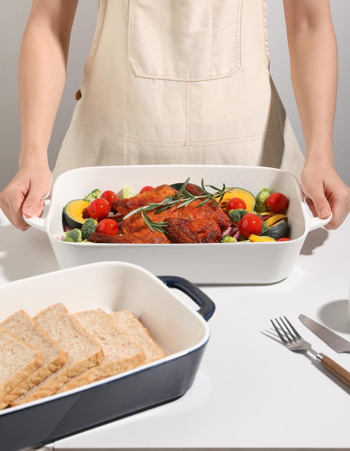 Sweejar Ceramic Bakeware Set, 9x13 Rectangular Baking Dish for Cooking, Kitchen, Cake Dinner, Banquet and Daily Use, Casserole Dishes for Oven Porcelain Baking Pans(White)