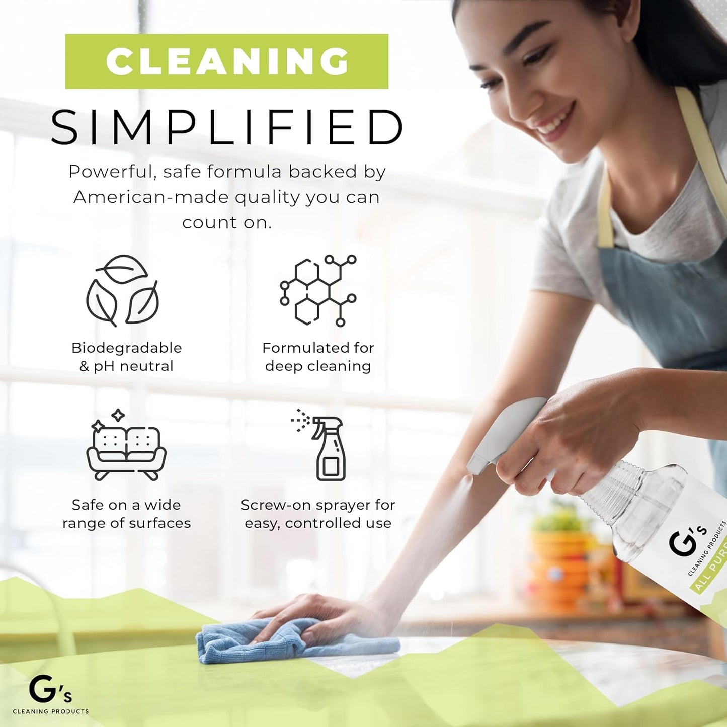 G's Cleaning Biodegradable All Purpose Cleaner – 32 oz Non-Toxic Natural Cleaning Spray – Multipurpose Cleaner Spray for Multi Surface, Kitchen, Counter Top, Furniture, Floor, Home and Household
