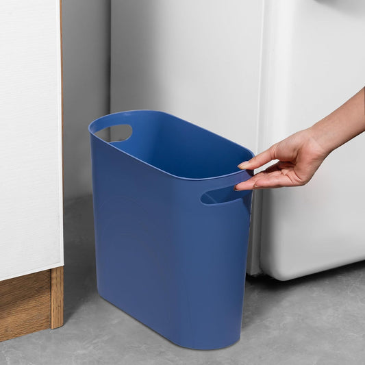 rejomiik Small Trash Can, 3.5 Gallon Slim Garbage Can Plastic Waste Basket with Handles Container Bin for Narrow Spaces Bathroom, Bedroom, Kitchen, Office at Home, Blue