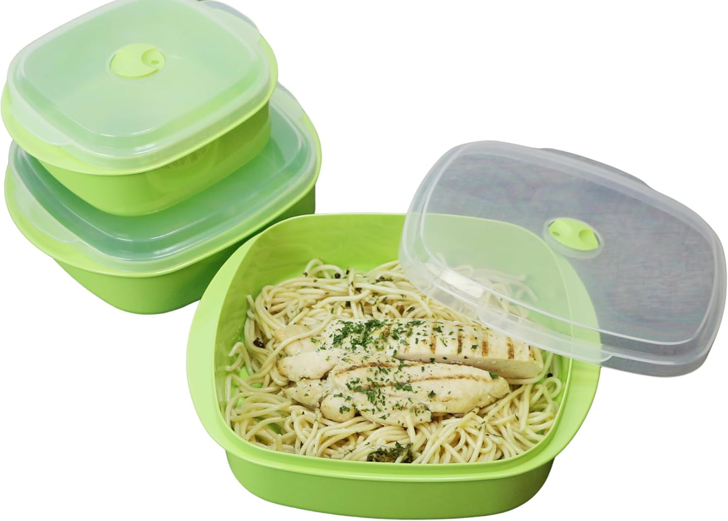 Reston Lloyd Nesting Microwave Containers, Set of 3, Adjustable Steam Vents, Airtight, Meal Prep, Durable BPA-Free Plastic- Freezer & Dishwasher Safe, Cookware & Food Storage, Anyday Cookware, Seafoam