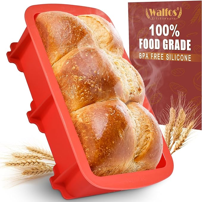 Walfos Silicone Loaf Pan 1 pcs Pieces (9x5x2.5inch) Non-Stick Silicone large loaf pan, Just Pop Out ! Perfect for Bread, Cake, Brownies, Meatloaf, Dishwasher Safe