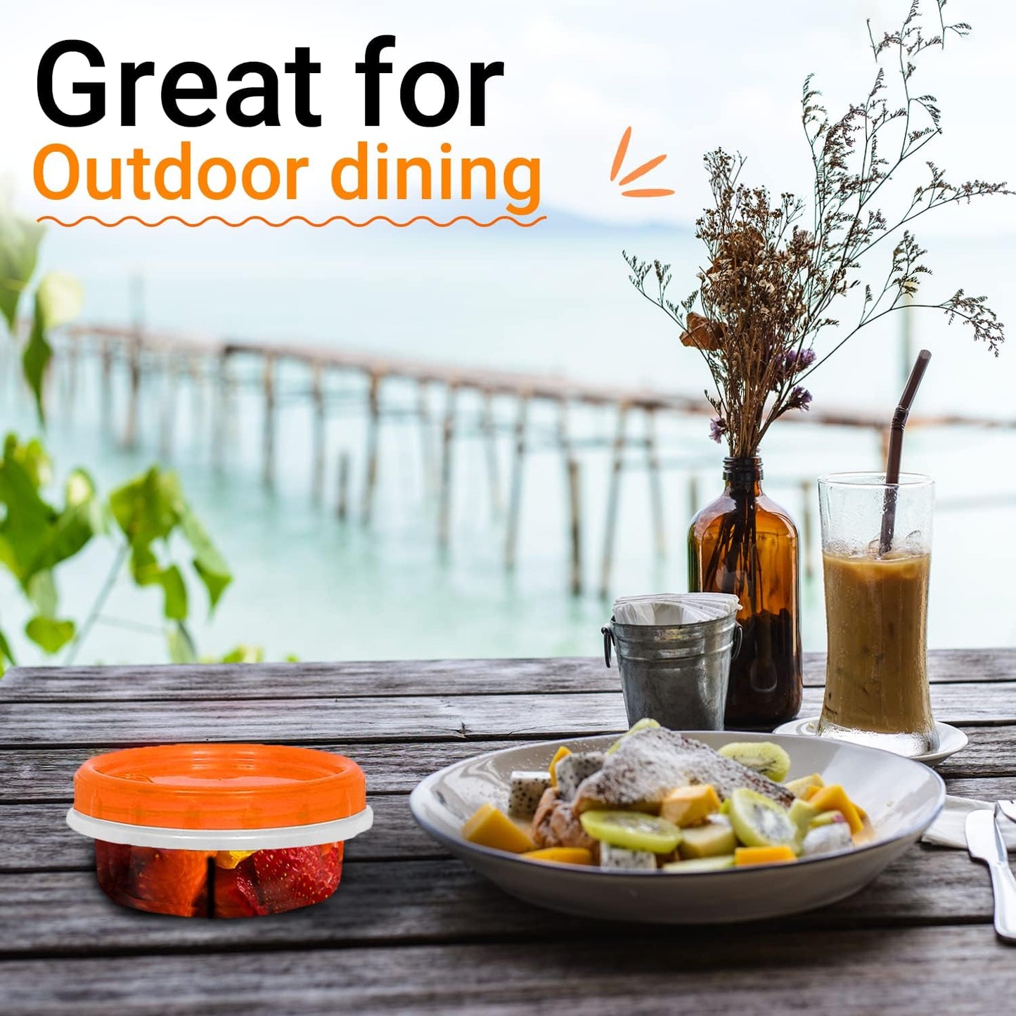 [Orange - 12 Pk] Airtight Deli Containers with Lids Twist Lock Top Clear Food Storage for Meal Prep Snacks and Leftovers Freezer and Microwave Safe Stackable Leak-Resistant and 12 Pc. Set (8 Ounce)