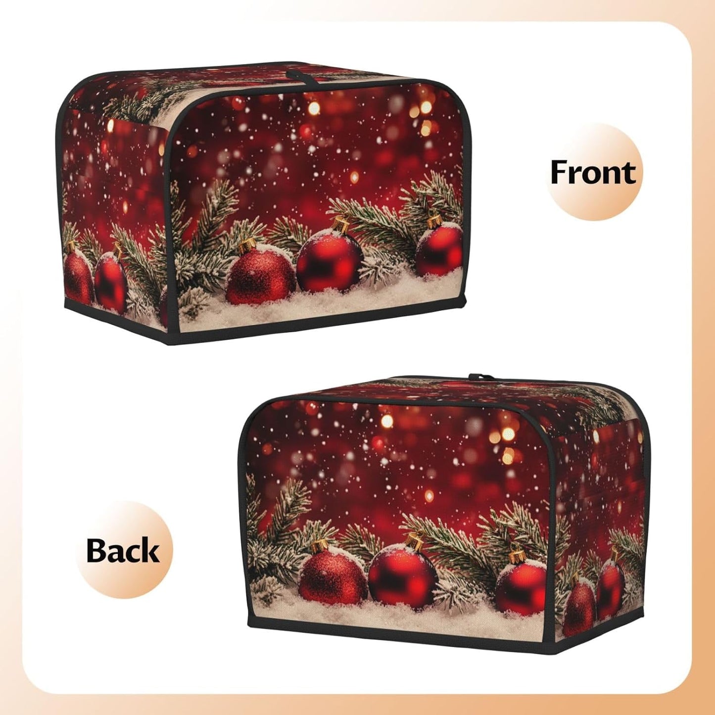 Toaster Cover 2 Slice Red Christmas Ball Glitter Kitchen Small Appliance Covers with Pockets Dust and Fingerprint Protection