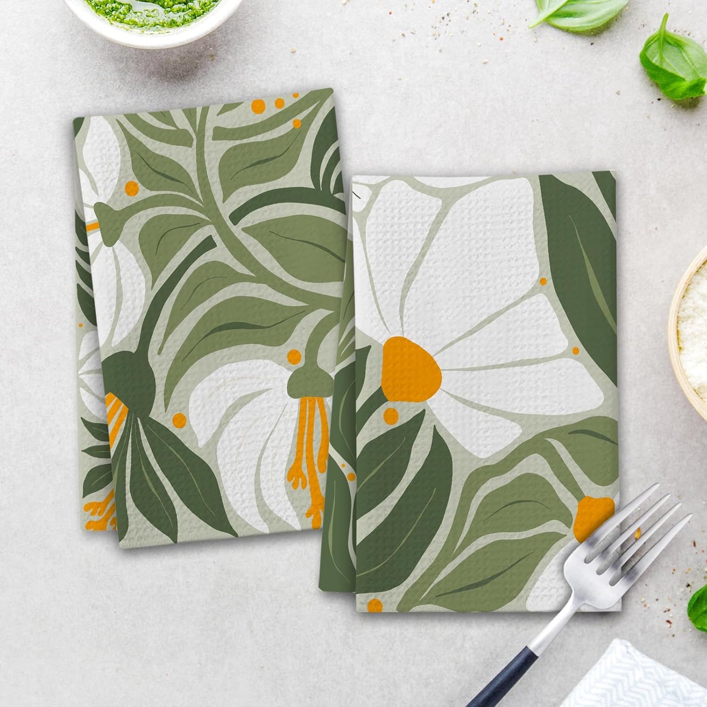 Abstract Boho Floral Kitchen Towels, Sage Green House Hand Towel Set of 2, Vintage Gifts for Home Bathroom Holiday Decor - A01