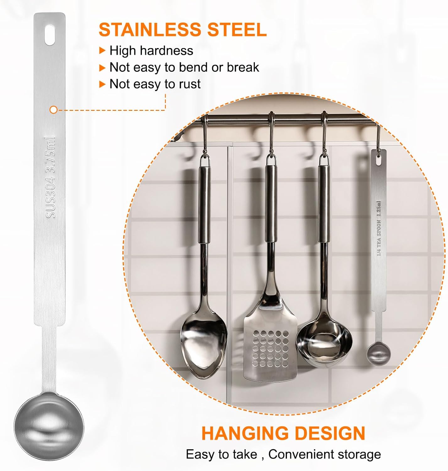 HARFINGTON 3pcs Single Measuring Spoon 3/4tsp (1/4tbsp, 3.75ml) Teaspoon/Tablespoon 430 Stainless Steel Single Tiny Square Bowl Measuring Spoon Long Handle Measure Scoop