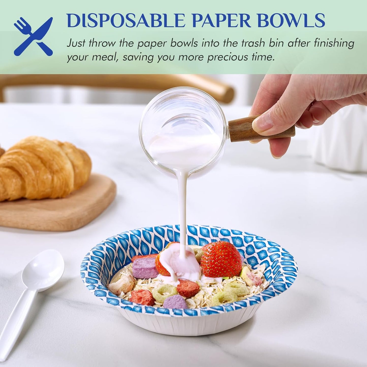 MUCHII 10 Oz Paper Bowls 150 Count Disposable Bowls, Printed Soak Proof Small Bowls for Snacks, Dessert, And Light Lunch Meals
