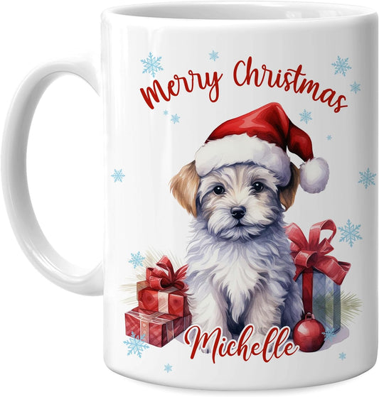 Hyturtle Personalized Gifts Dog Lover - Pumi Merry Christmas Custom Name Ceramic Coffee Mug Cup 11oz - Cute Animal Lovers Gifts For Women, Girl kids Family On Birthday, Christmas