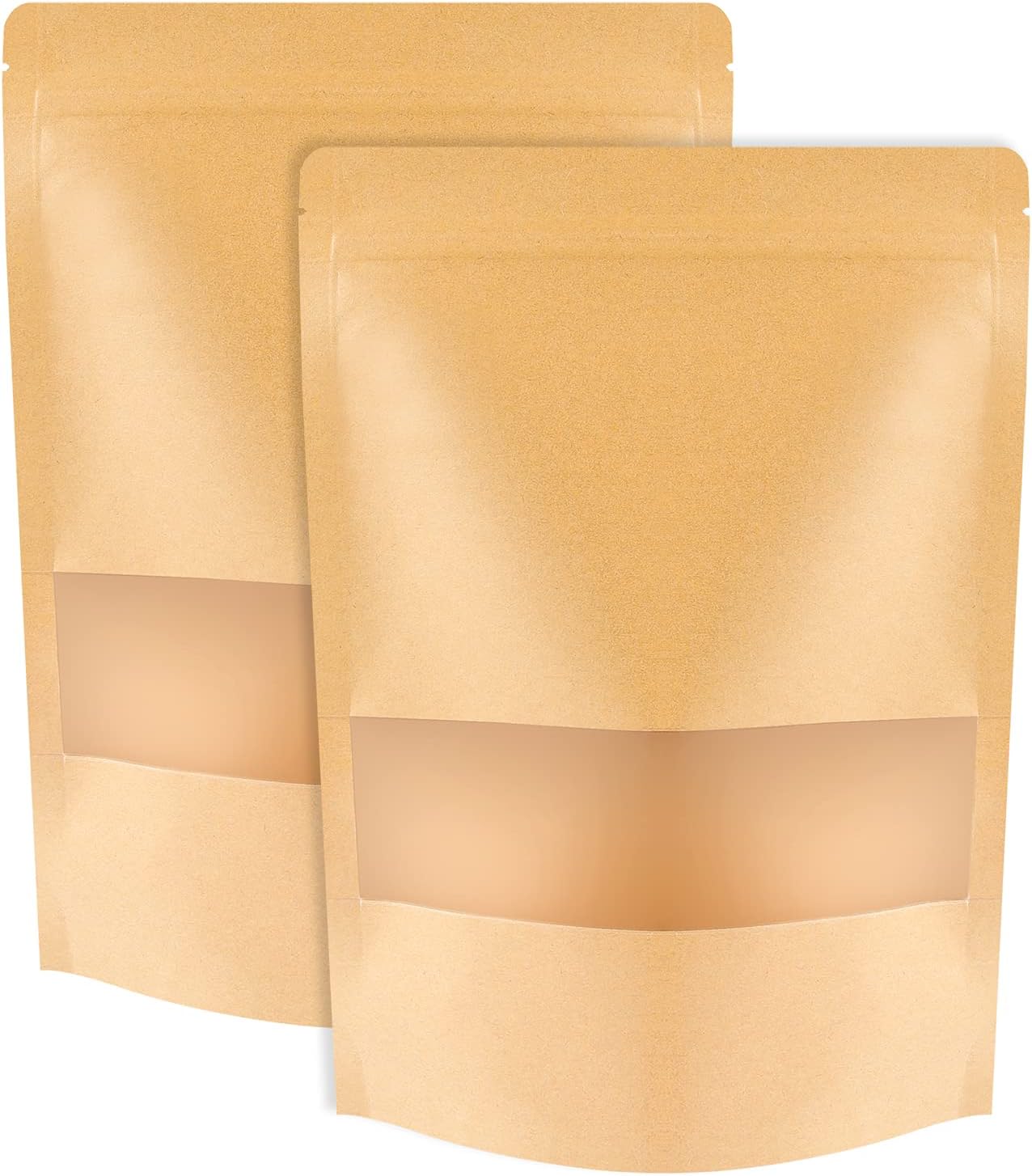 100 Pcs Kraft Stand Up Pouches 7.1 x 10.2 Inch Resealable Zip Lock Food Storage Bags with Matte Window for Packaging