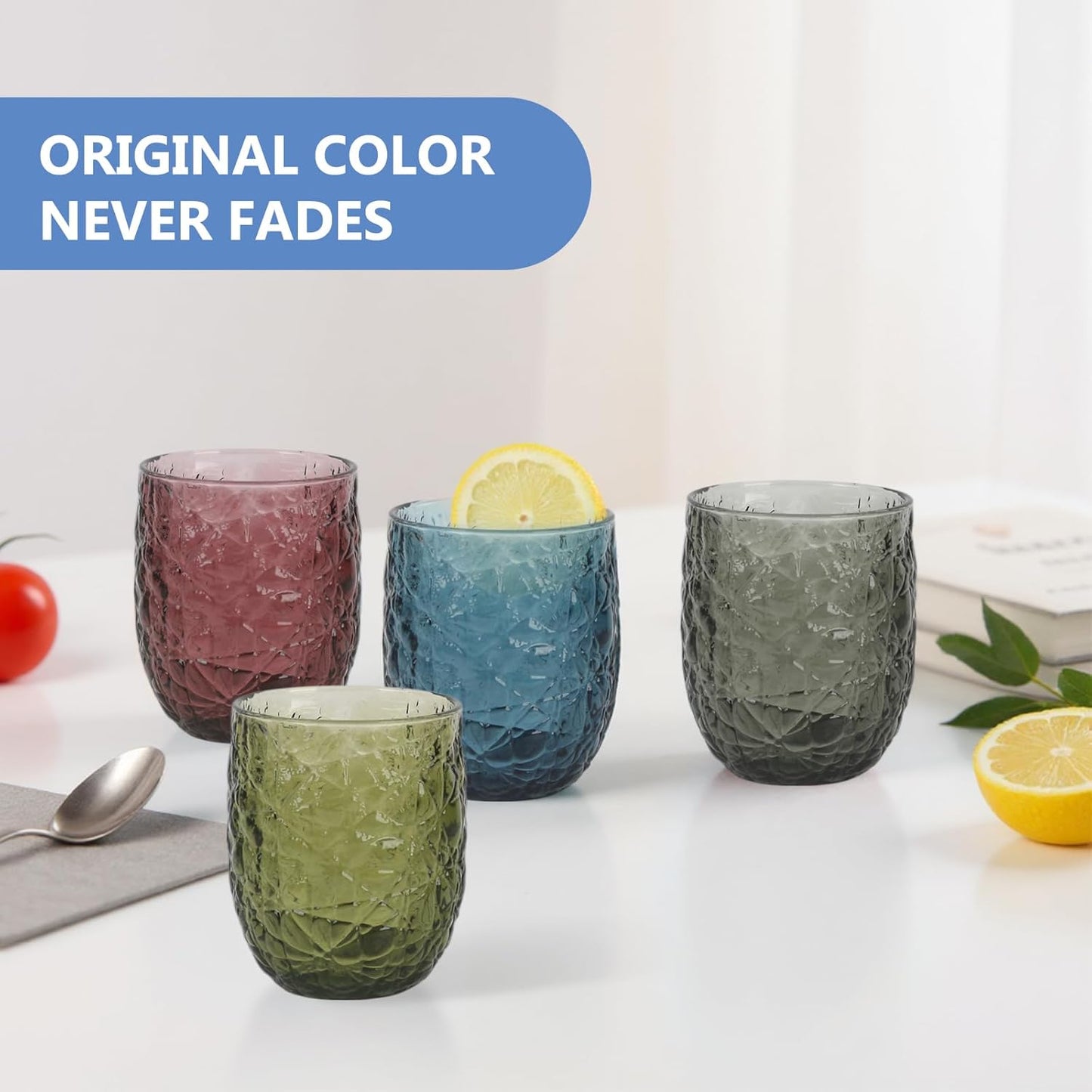 Colored Glasses Drinking Set of 6, 12oz Vintage Drinking Glasses, Drinking Glasses for Cocktail, Beer, Wine, Whiskey, Water & Juice Drinkware (Lce Cracks 6PCS)