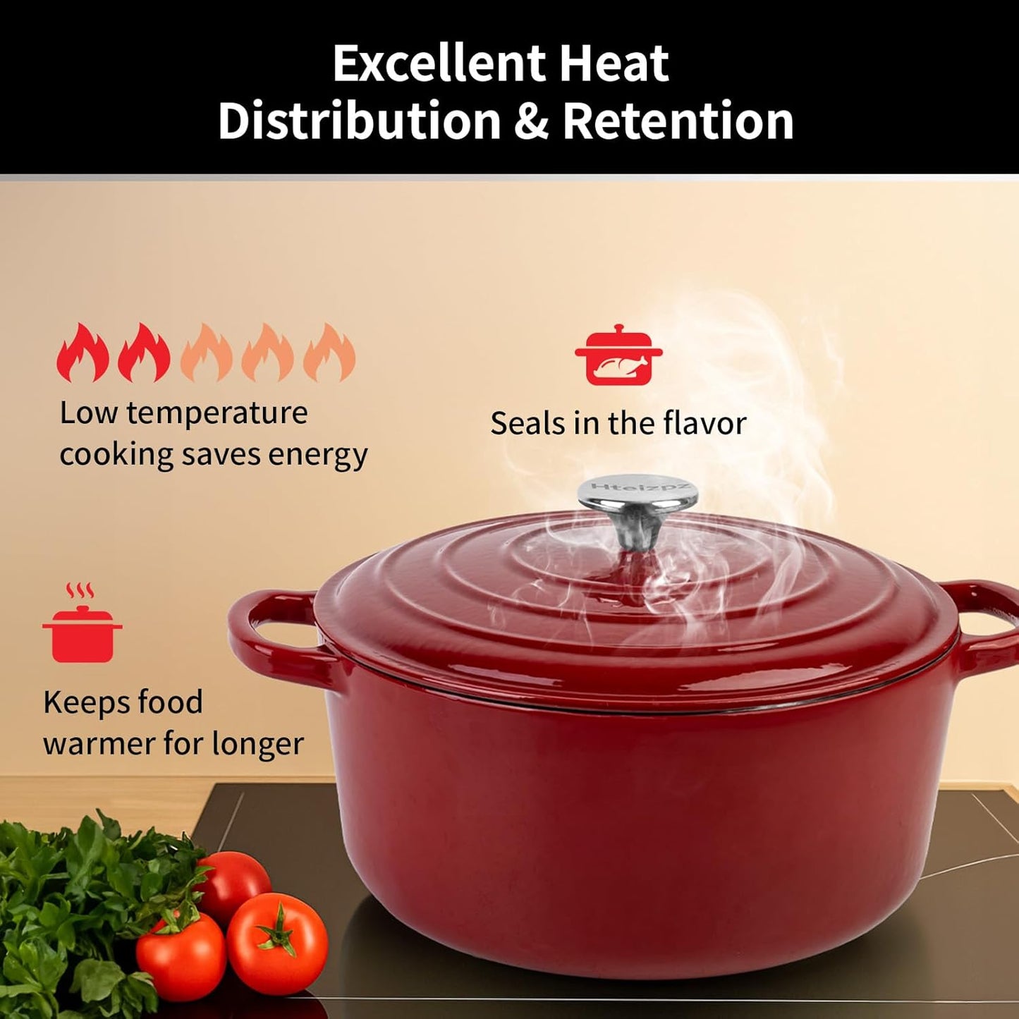 Enameled Cast Iron Dutch Oven Pot with Lid, 5.7 Quart Dutch Oven for Bread Baking, Oven Safe up to 500° F, Suitable for Bread Baking, Braising, Roasting, Stews, Red