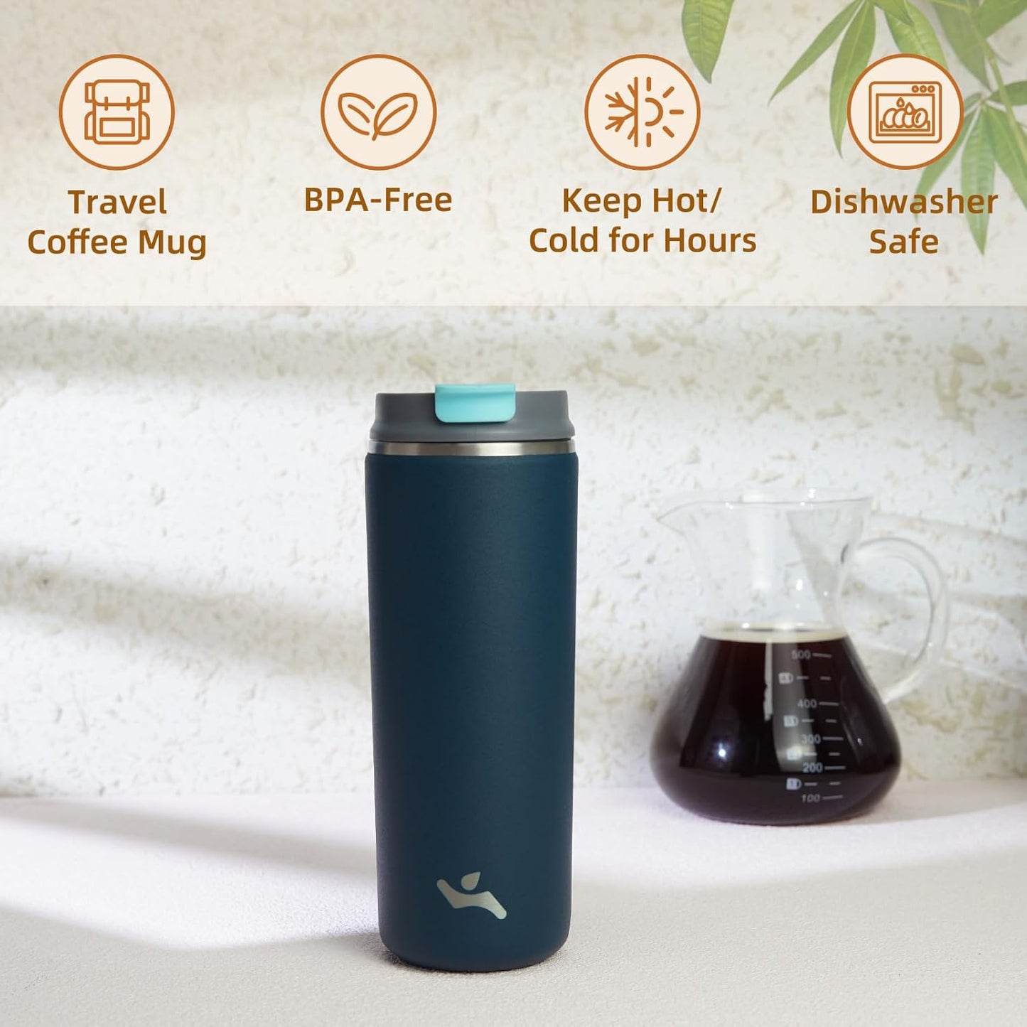 Tumbler with Lid, 16 oz Travel Coffee Mug Double Wall Vacuum Stainless Steel Thermal Metal Cup Insulated Water Bottle,Navy Blue