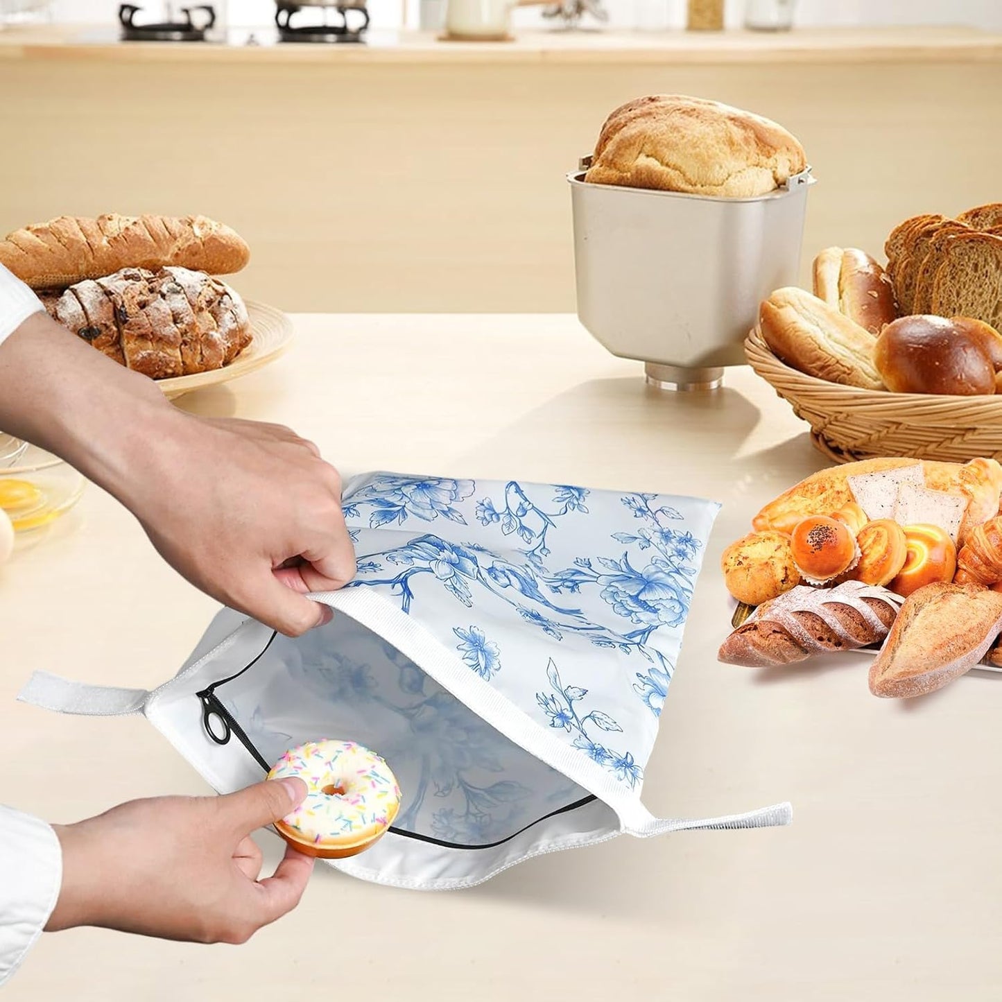 4 Pcs Bread Bags for Homemade Bread 17" x12" Reusable Sourdough Storage Bags with Foodgrade TPU Lining Food Wraps to Keeping Fresh Loaf Fresh Freezer Baker Baking Supplies (Blue)