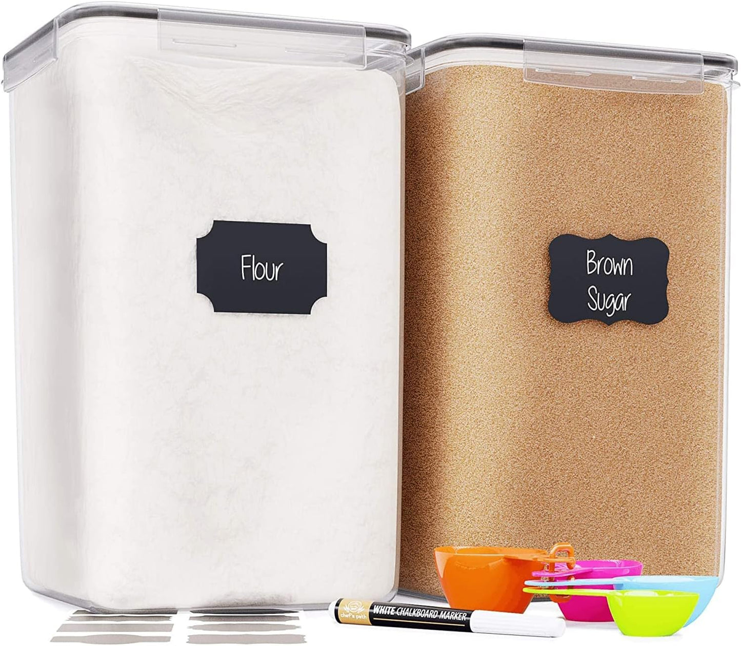 Chef's Path Extra Large Airtight Food Storage Containers with Lids, Pack of 2, 6.5L, 220Oz, Airtight Kitchen and Pantry Bulk Canisters for Flour, Sugar, Rice, and Baking Supplies - Transparent