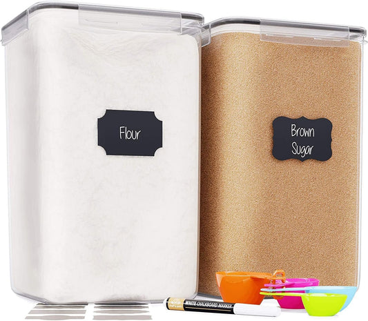 Chef's Path Extra Large Airtight Food Storage Containers with Lids, Pack of 2, 6.5L, 220Oz, Airtight Kitchen and Pantry Bulk Canisters for Flour, Sugar, Rice, and Baking Supplies - Transparent