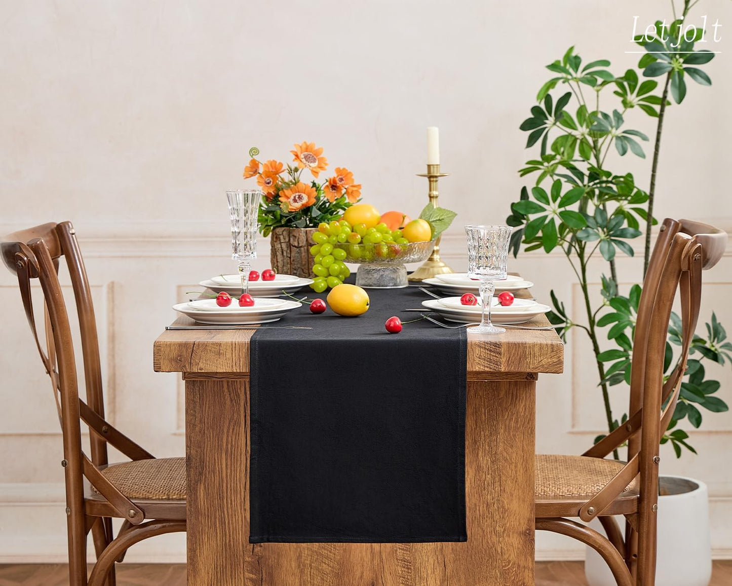 Letjolt Black Table Runner 72 Inches Rustic Farmhouse Table Runner Cotton Runner Plain Table Decor