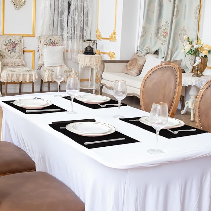 Linen Fabric Placemats Set of 6, Machine Washable, Heat Resistant, Wrinkle Free, Thick Polyester Kitchen Place Mats for Dining Table (Black)