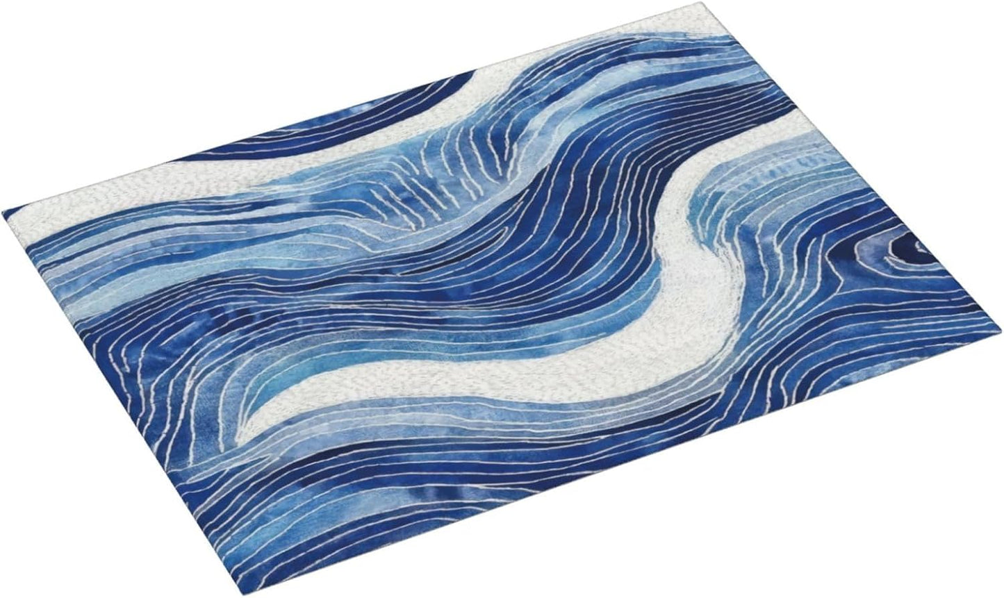 Blue White Wave Abstract Art Dish Drying Mat for Kitchen Counter & Sink, Absorbent Microfiber Ocean Drying Pad for Dishes, Foldable Nautical Modern Kitchen Mat for Dining Area & Home Decor, 18" x 24"