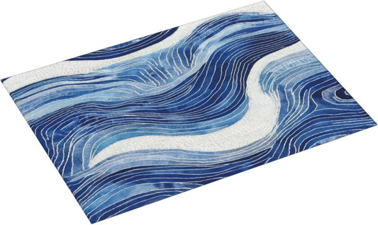 Blue White Wave Abstract Art Dish Drying Mat for Kitchen Counter & Sink, Absorbent Microfiber Ocean Drying Pad for Dishes, Foldable Nautical Modern Kitchen Mat for Dining Area & Home Decor, 18" x 24"