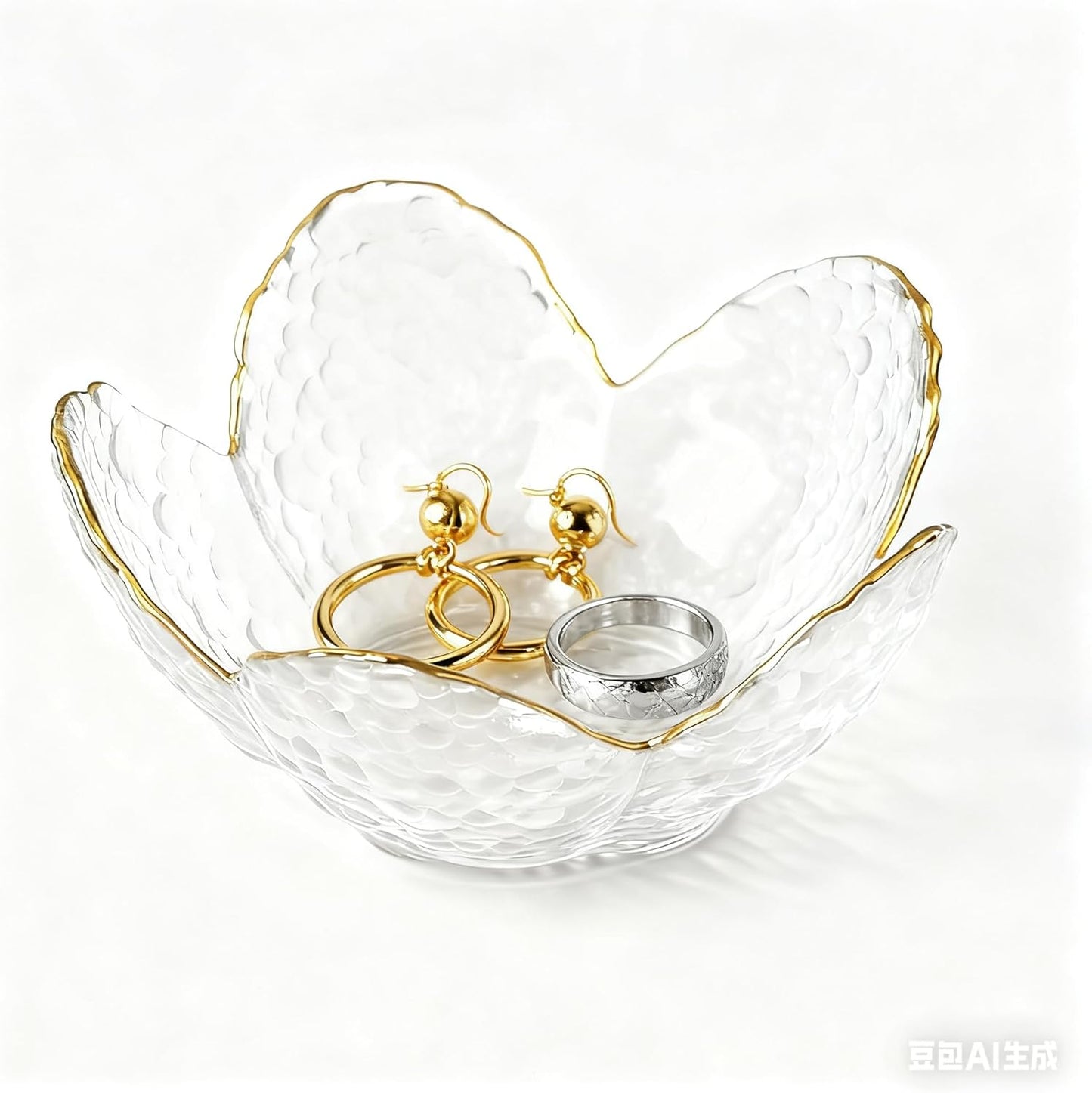 Clear Flower Jewelry Dish Tray Glass Ring Dish Jewlery Tray Cute Bathroom Trinket Dish Jewely Bowl Nightstand Decor Jewerly Plate Ring Holder Christmas Friendship Birthday Gifts for Women