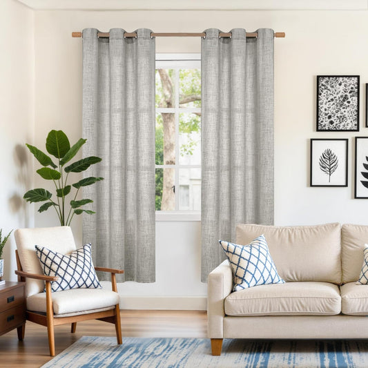 YoungsTex Dark Grey Linen Curtains 72 Inch Length for Bedroom, Linen Textured Semi Sheer Drapes with Bronze Grommet Light Filtering for Living Room Dining, 2 Panels, 42 X 72 Inch