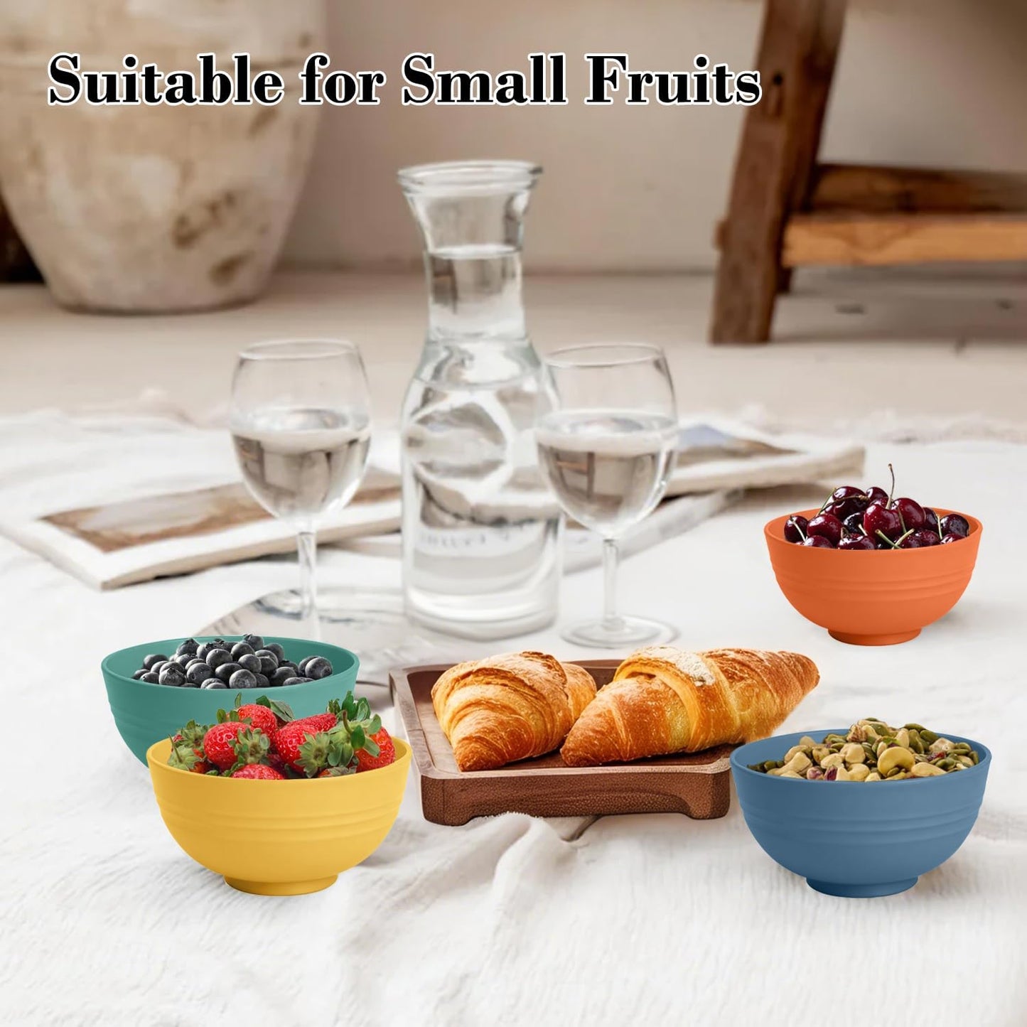 Wrova wheat straw small bowls 10oz set of 8 - Unbreakable Dessert Bowls set for kids - Mini Bowls for Ice Cream,Snack and Fruits - Microwave & Dishwasher Safe Appetizer Bowls