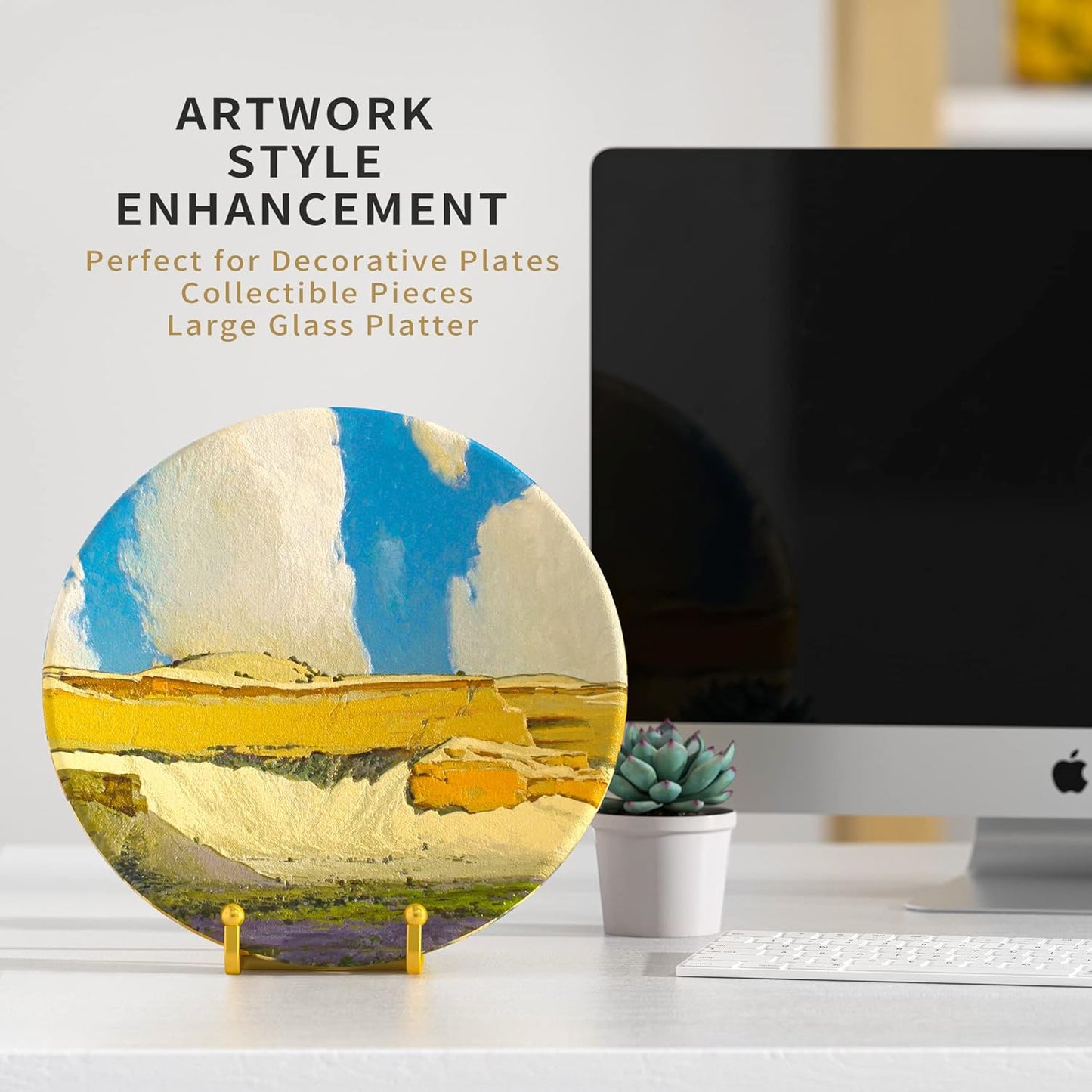 6 Inch Metal Square Wire Plate Stands for Display - Gold 2 Pack Holder Stand + Picture Frame Easel for Book, Decorative Plaque, Photo, Platter