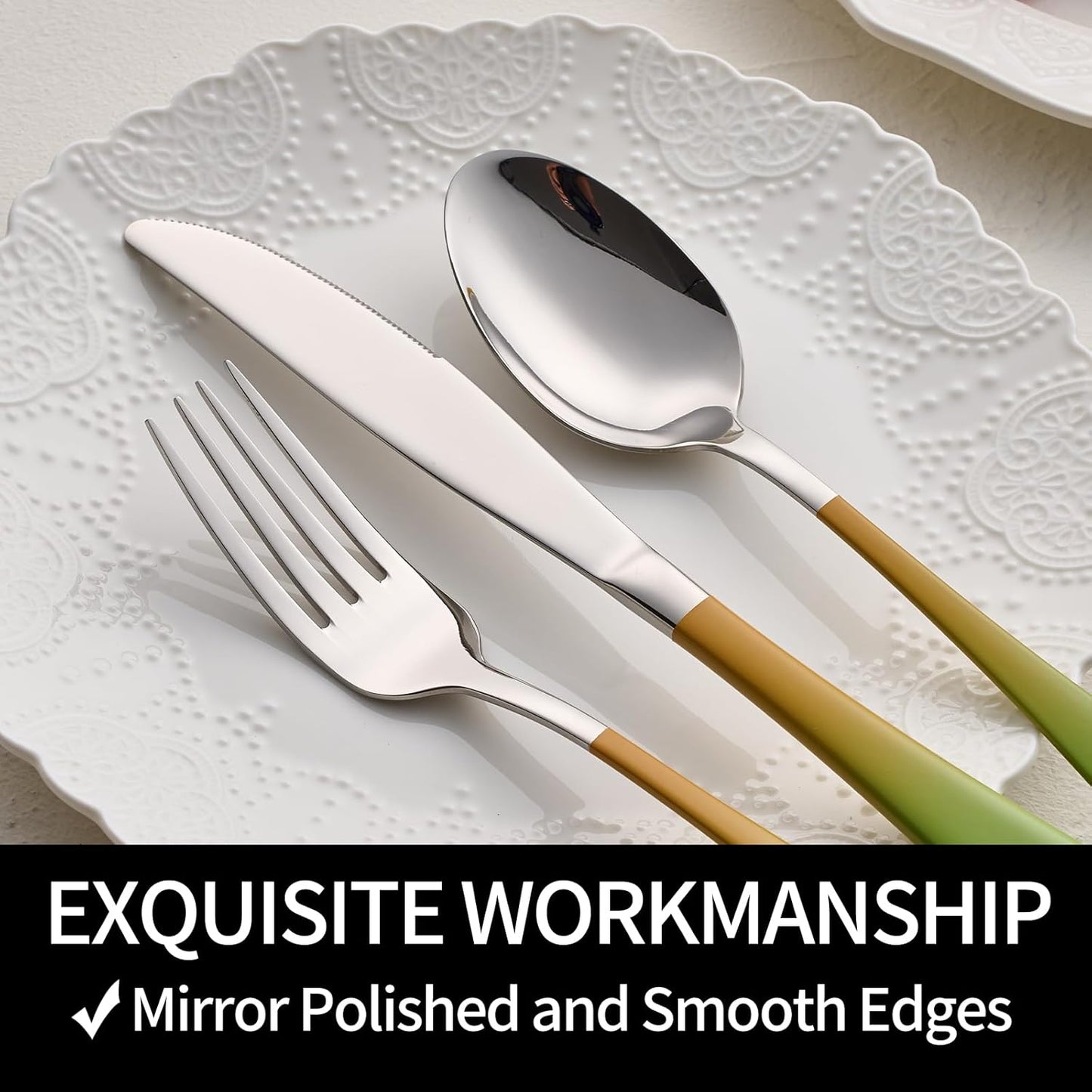 20-Pieces Color Silverware Sets for 4,Green and Orange Handle Stainless Steel Cutlery Set, Include Forks Spoons and Knives Set, Dishwasher Safe Utensil Sets for Home Restaurant