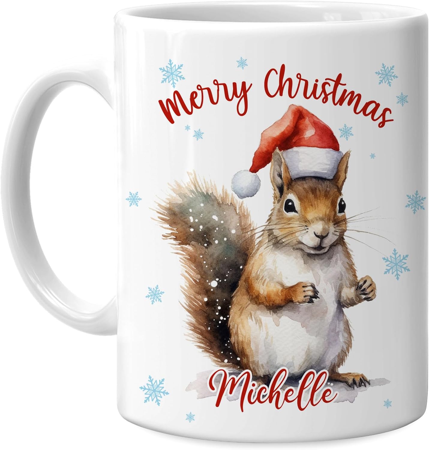 Hyturtle Personalized Gifts Squirrel Lover - Squirrel Wearing Santa Hat Custom Name Ceramic Coffee Mug Cup 11oz - Cute Animal Lovers Gifts For Women, Girl kids Family On Birthday, Christmas