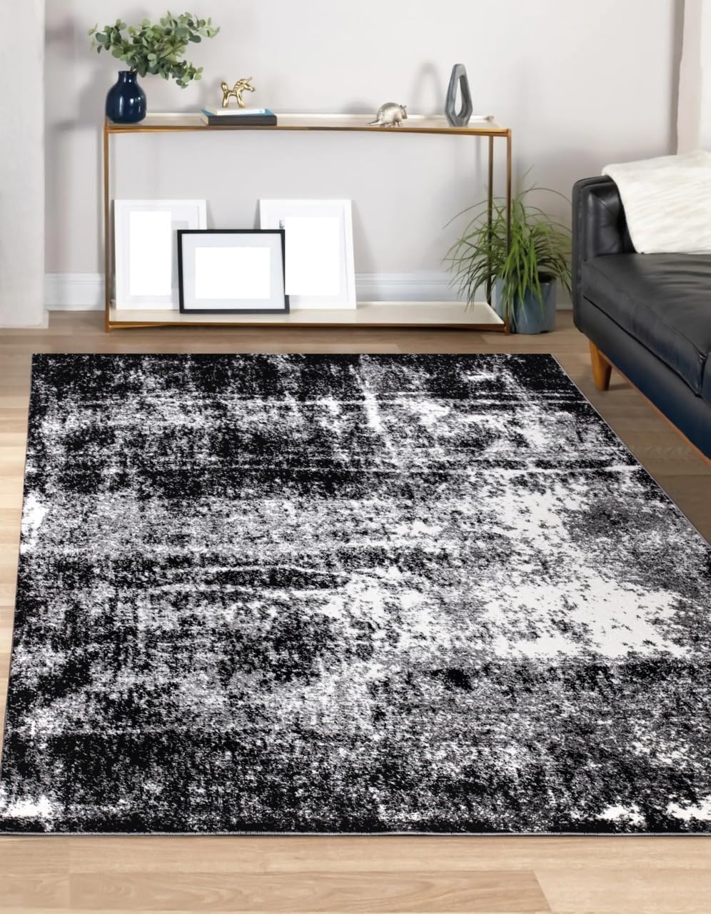 Keen Home Design Area Rugs - 4x6 Non-Shedding, Abstract Rugs for Kitchen, Living Room, Bedroom, Dining Room, Entryway - Size: 4' x 6', Abstract Black