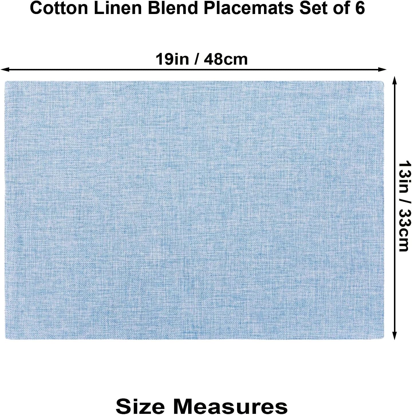 Cloth Placemats Set of 6, Cotton Linen Blend Machine Washable Double Layered Durable Place Mats Heat Resistant Placemats Wrinkle Free Thick Fabric Dining Table Mats (Light Blue, 6)