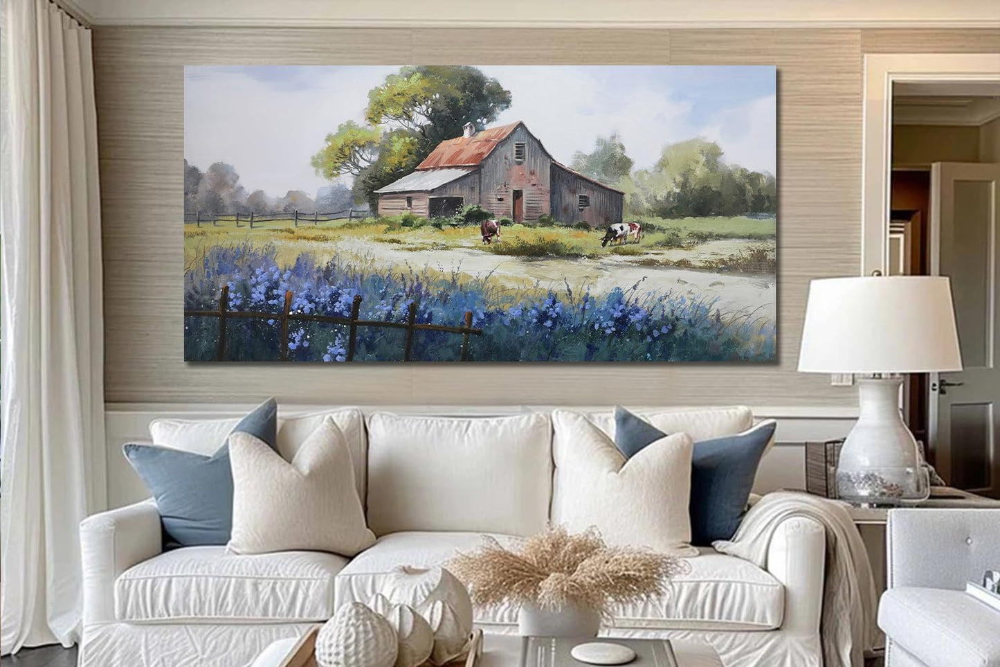 Ardemy Farmhouse Canvas Wall Art for Living Room Rustic Barn Farm Cow Pictures Paintings Wall Decor Vintage Country Artwork Bedroom Bathroom Dining Room Office Decoration, 40"x20"