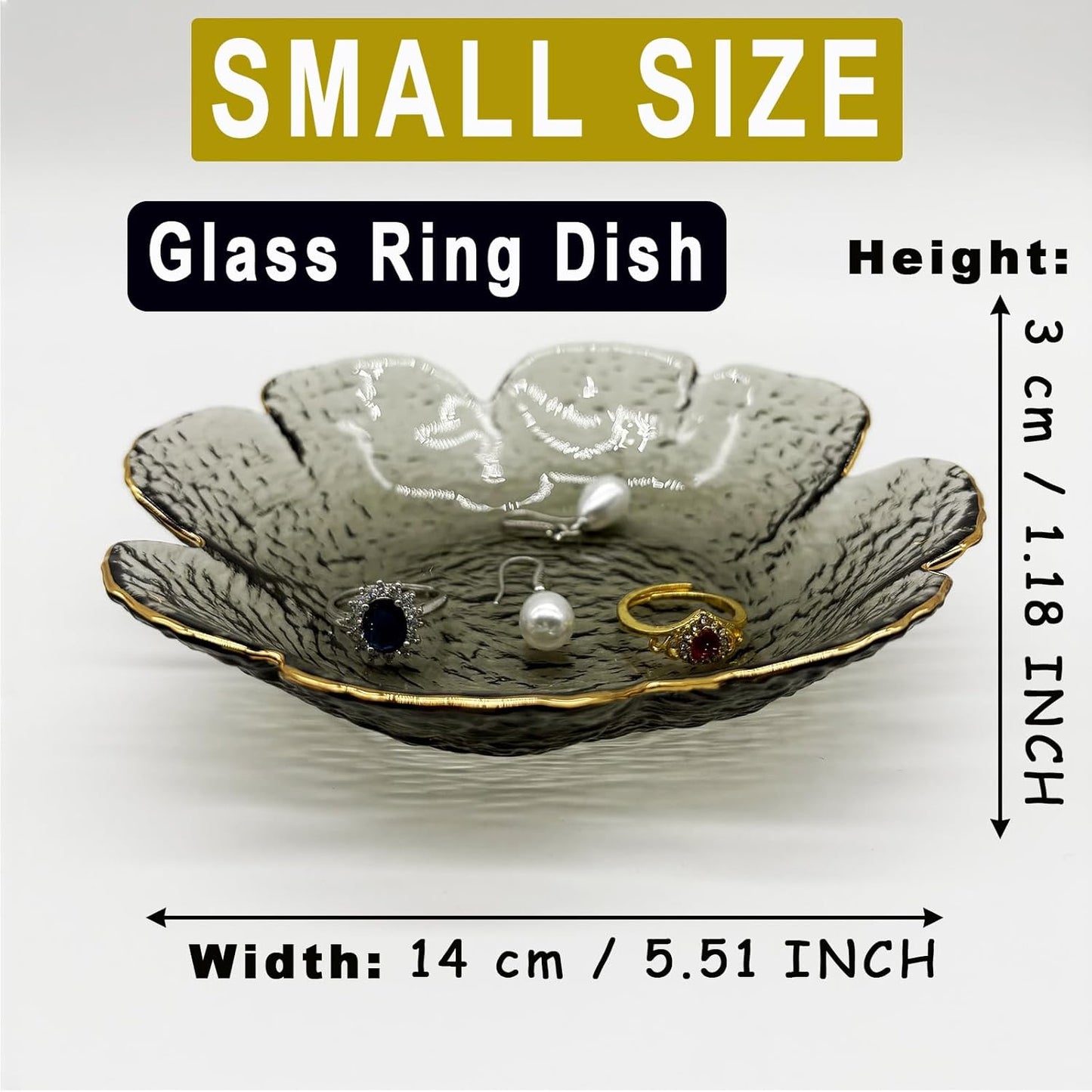 Flower Glass Jewelry Dish Tray, Small Ring Dish, Crystal Ring Jewlery Holder Dish, Vanity Decorative Tray Jewelry Plate, Engagement Gift Trinket Dish for Rings, Earrings, Entryway Key Bowl