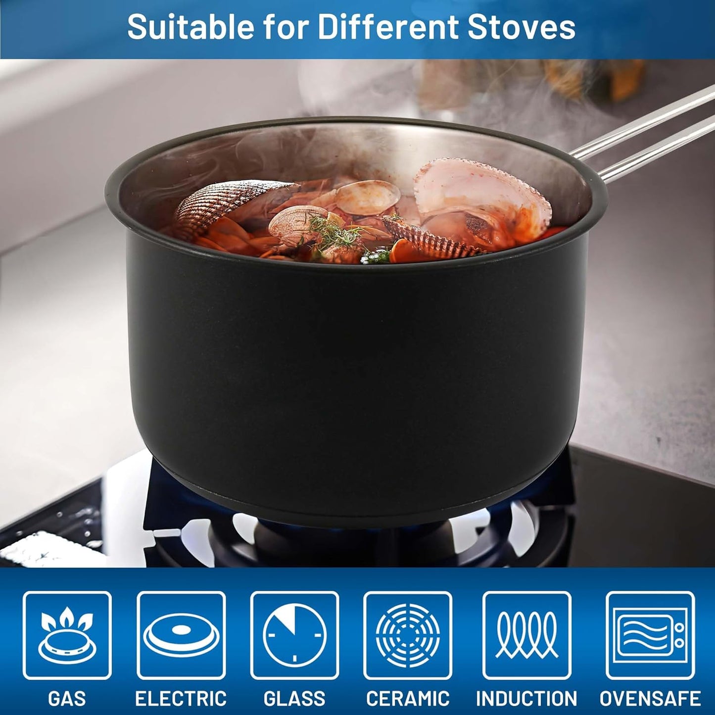 Aufranc Induction Pots and Pans, Stainless Steel cookeware set 6pcs With Lid, Induction Cookware For Oven & Dishwasher Safe