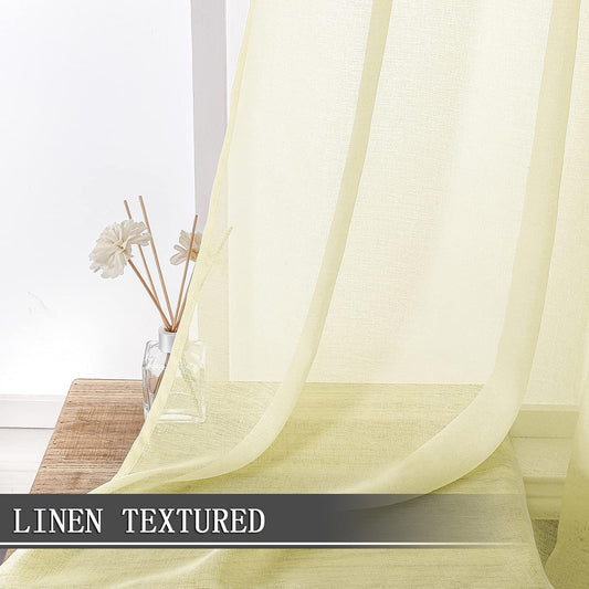 Tollpiz Short Sheer Curtains Linen Textured Bedroom Curtain Sheers Light Filtering Rod Pocket Voile Curtains for Living Room, 54 x 45 inches Long, Transparent Yellow, Set of 2 Panels