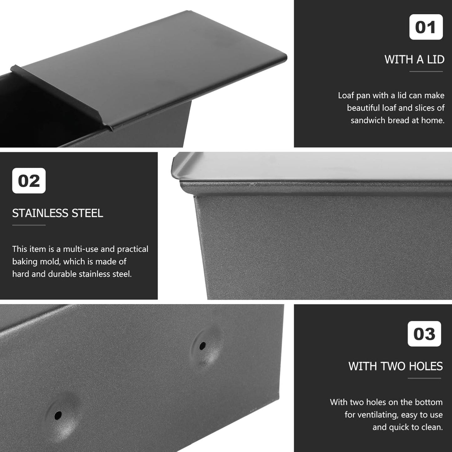 Luxshiny Stainless Steel Loaf Pan for Baking with Lid Pullman Bread Box Mold 0.55 Lb Dough Capacity Ideal for Homemade Bread and Toast